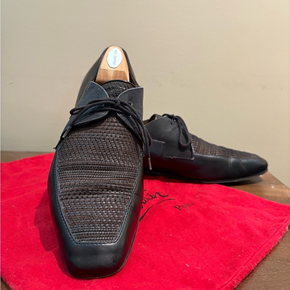 Christian Louboutin Black Woven Leather Oxfords